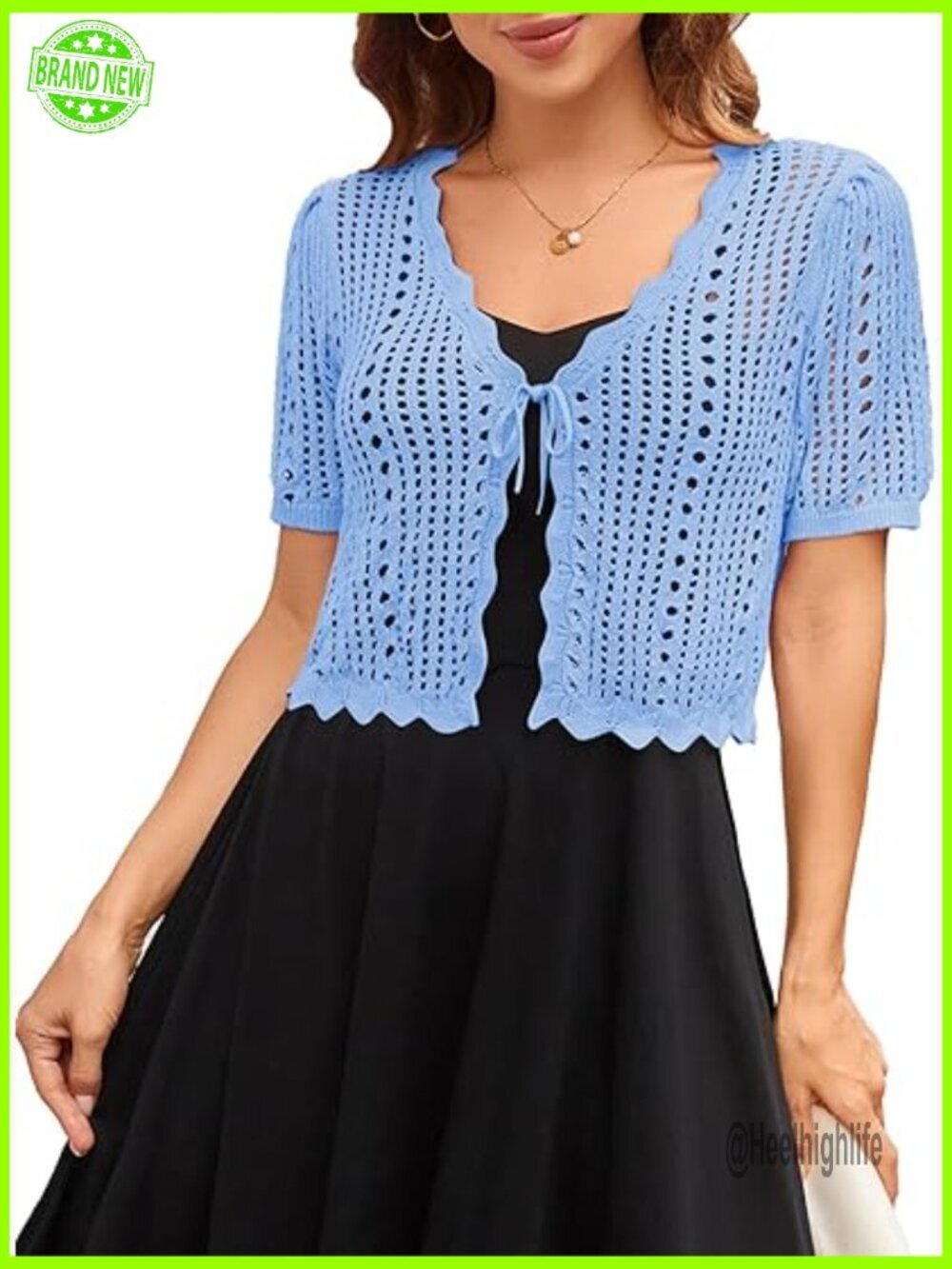 Crochet Shrug Sweater Tie Front Knit Bolero Short Sleeve Cropped Cardigan